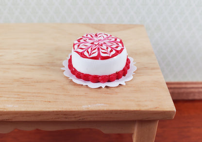 Dollhouse Red & White Round Swirl Cake 1:12 Scale Miniature Food Prop Dessert