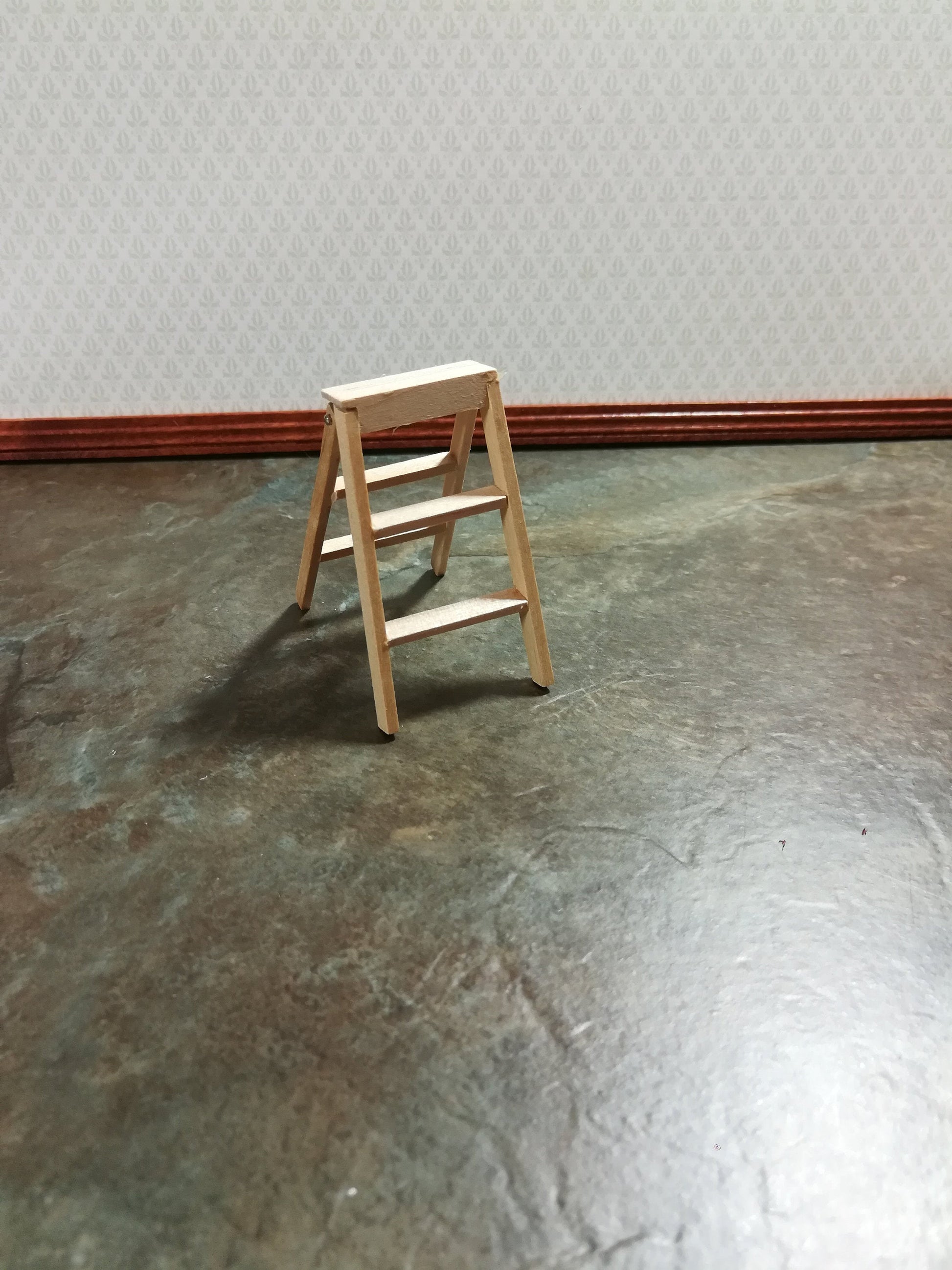 Dollhouse Miniature Step Ladder Short Wood Unpainted Wood DIY 1:12 Scale