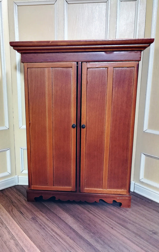 Dollhouse Lincoln Wardrobe Armoire Closet for Bedroom 1:12 Scale Miniature Walnut Finish