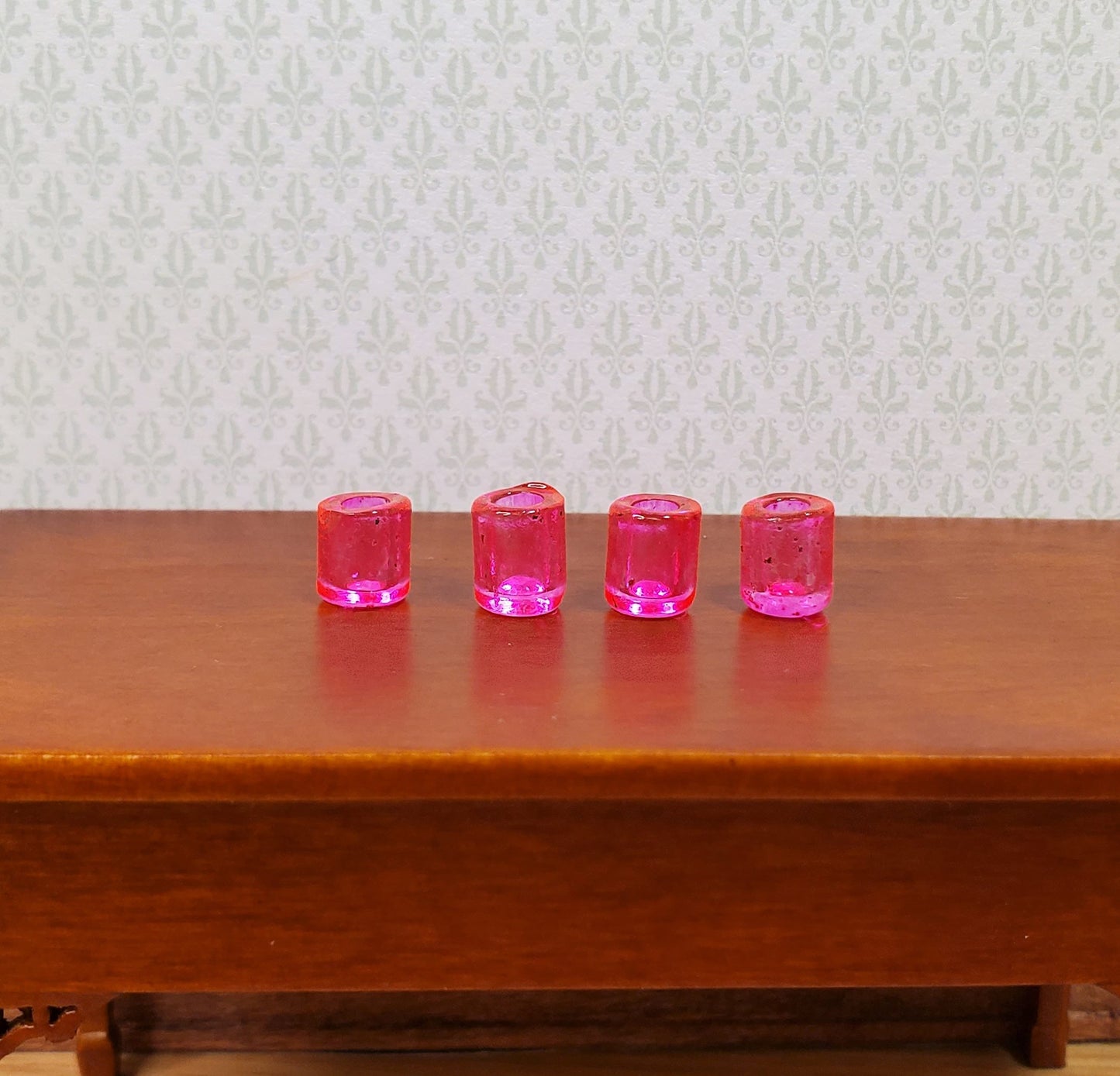 Dollhouse HALF SCALE Bright Pink Glass Cup x4 1:24 Miniature Glasses Kitchen