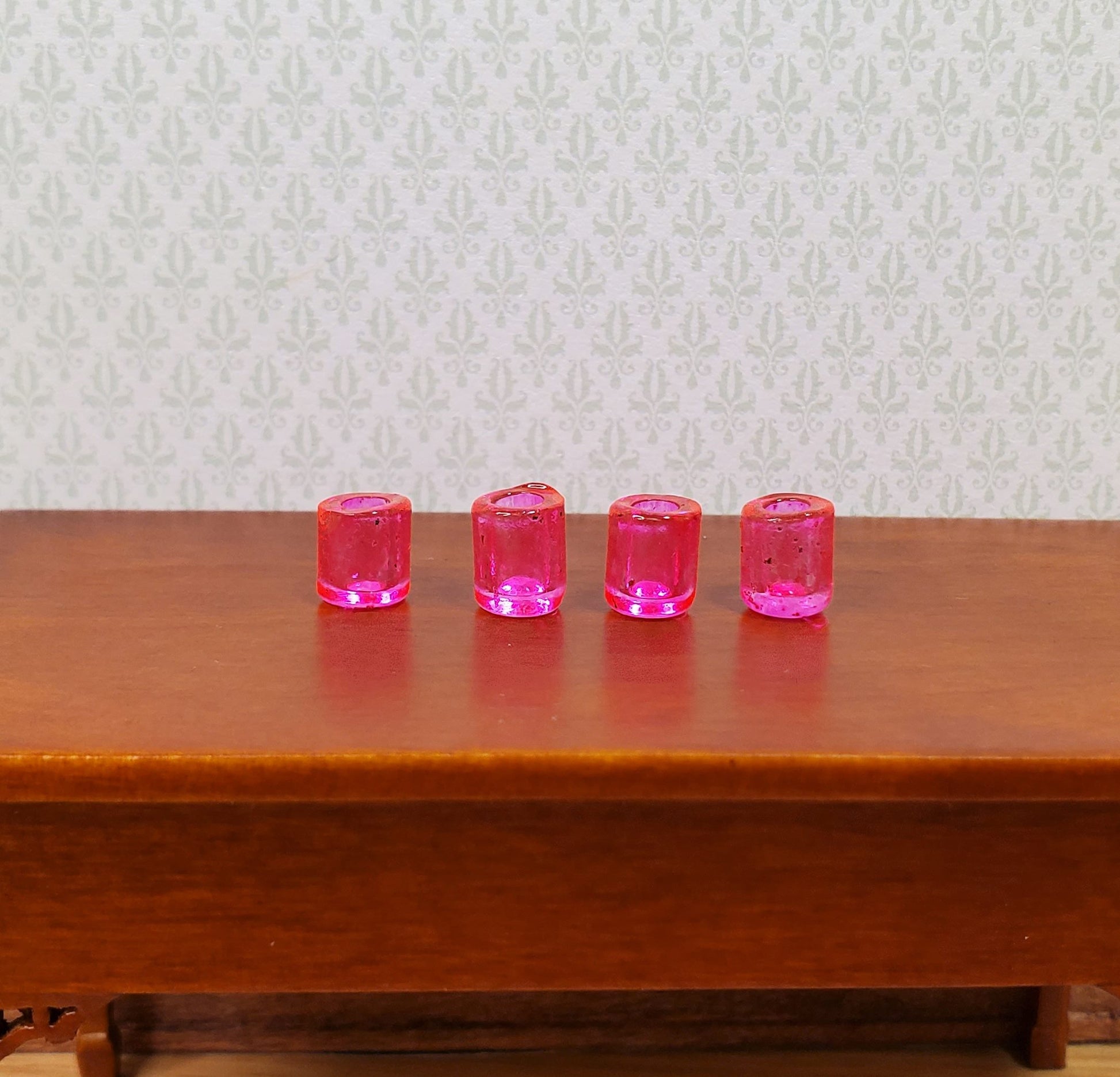 Dollhouse HALF SCALE Bright Pink Glass Cup x4 1:24 Miniature Glasses Kitchen