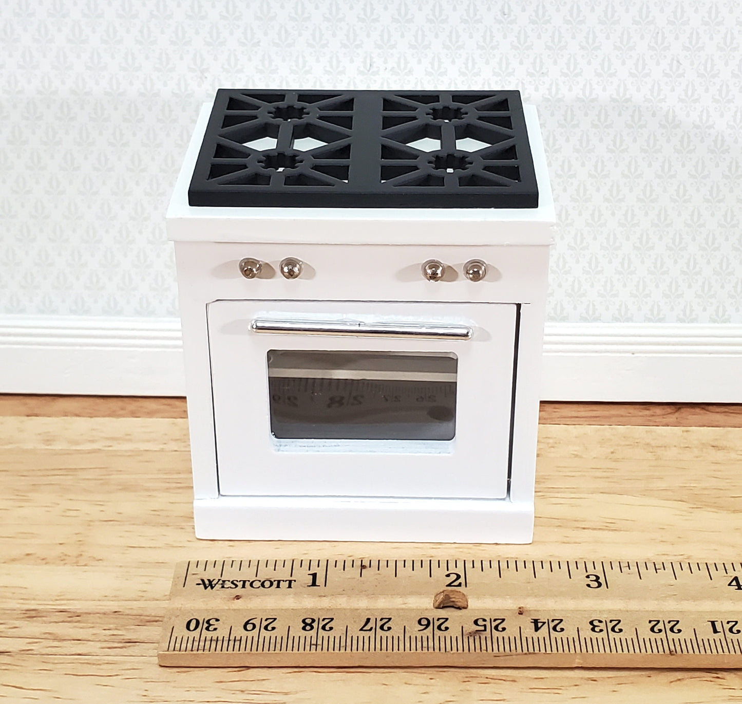 Dollhouse Kitchen Oven w/ Stove Top Modern White 4 Burners 1:12 Scale Miniature