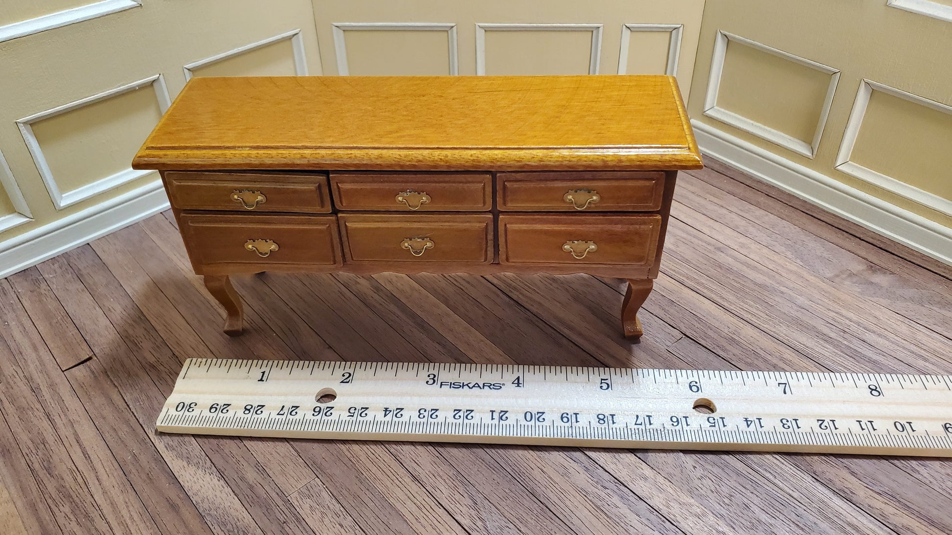 Dollhouse Dining Room Set Table Chairs Buffet in Walnut 1:12 Scale Miniature Furniture
