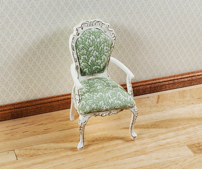 Dollhouse White & Gold Arm Chair Green Fern Fabric 1:12 Scale Furniture Hansson