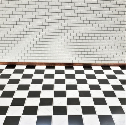 Dollhouse Marble Tile Floor Black & White Semi-Gloss Card 1 1/16" Squares