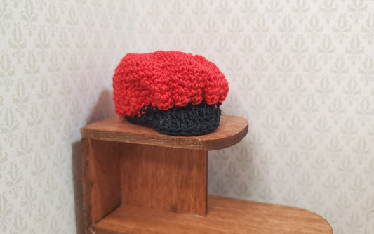 Dollhouse Rastafarian Cap Crocheted Red & Black 1:12 Scale Miniature