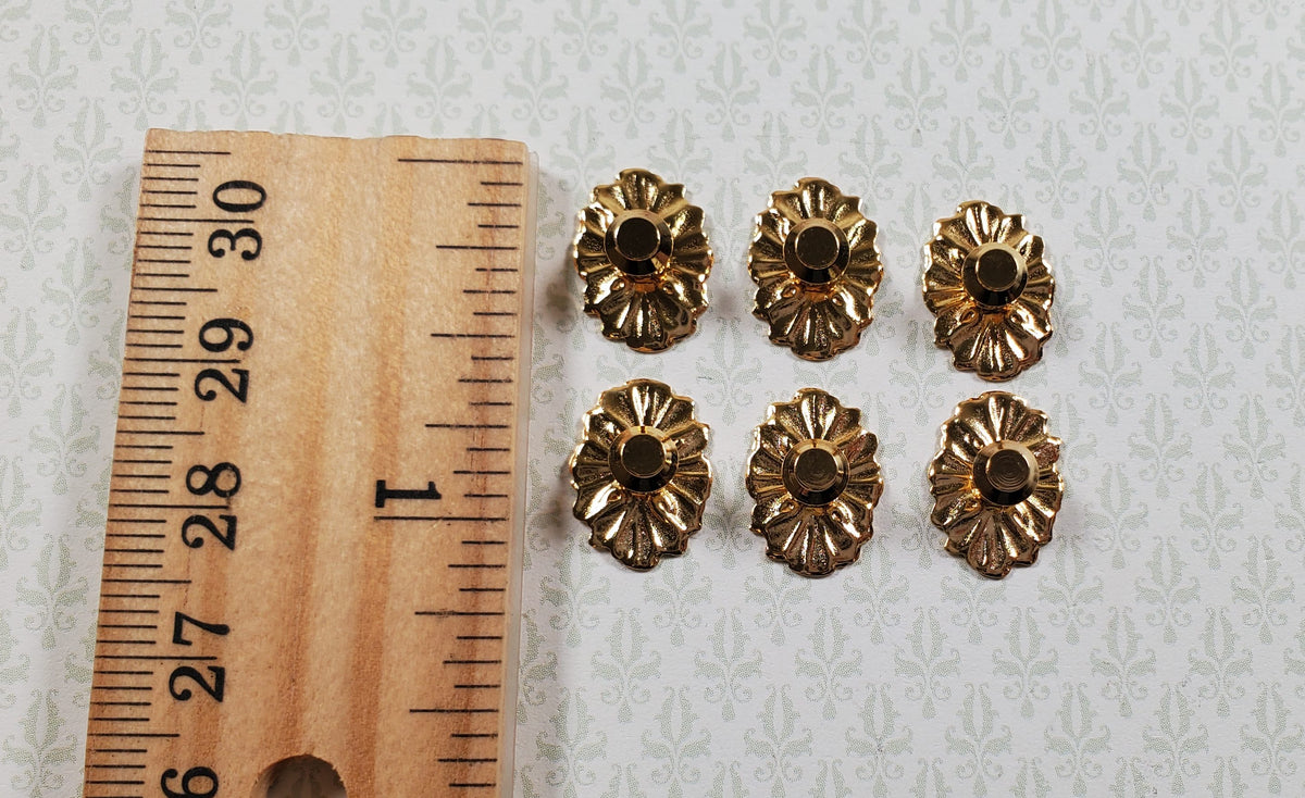 Dollhouse Doorknobs Handles Fancy Gold Brass 6 pcs 1:12 Scale Miniatures