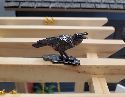Miniature Raven Crow Cawing Bird Metal Decoration Statue Halloween