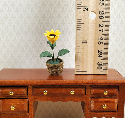 Dollhouse Single Sunflower Plant in a Natural Woven Planter 1:12 Scale Miniature