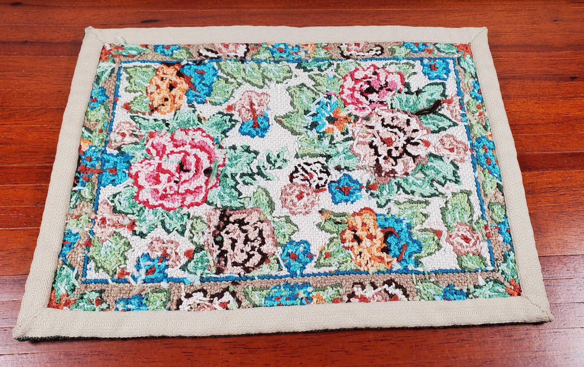 Dollhouse Needlepoint Rug Large Aubusson Style 1:12 Scale Carpet Floral