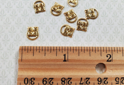 Dollhouse Flower Medallion Drawer Pulls Gold Brass 8 Pieces 1:12 Scale Miniature