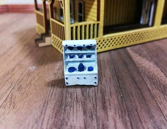 Dollhouse Miniature 1:144 Scale Kitchen Cabinet with Dishes Hand Painted Metal