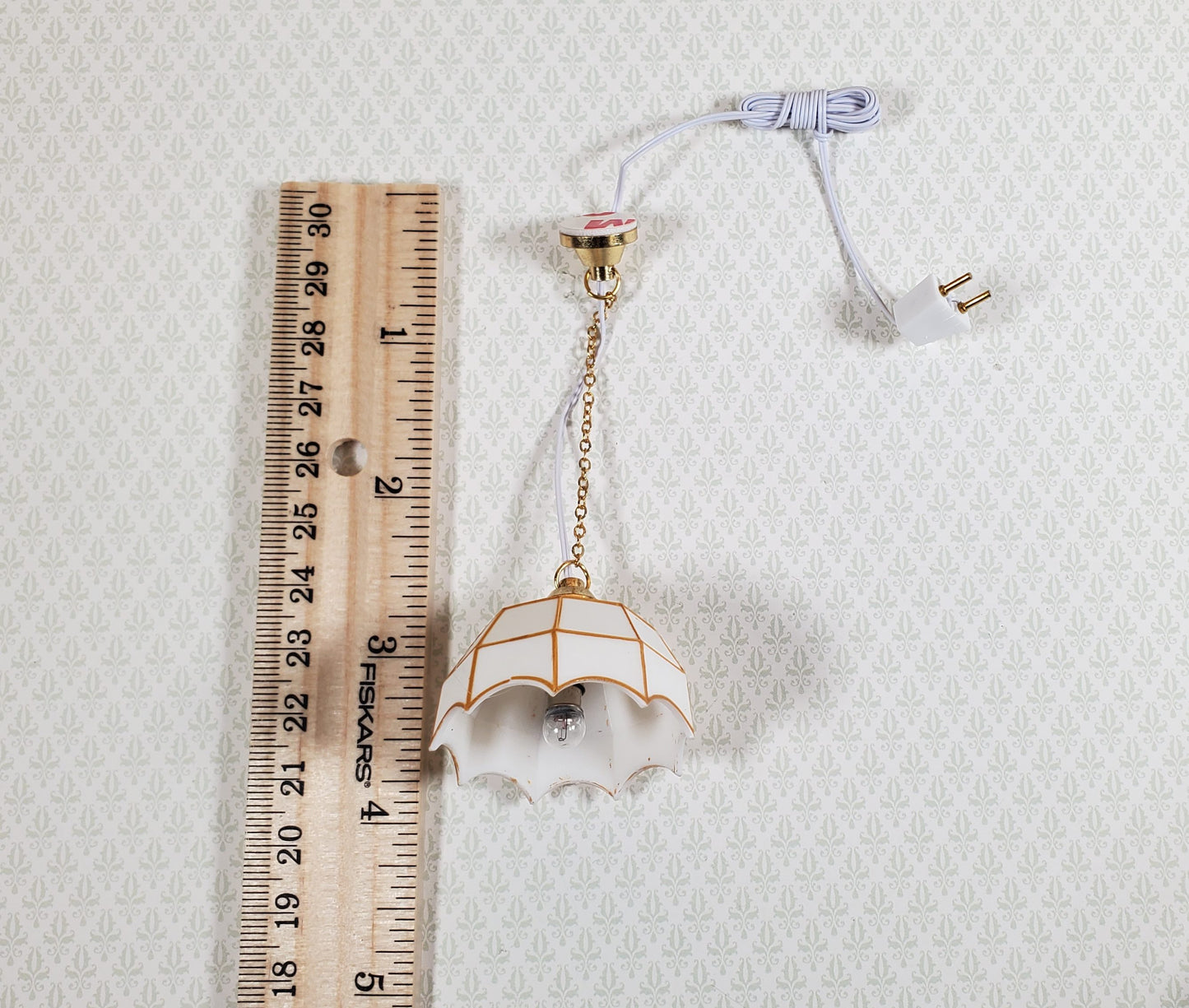 Dollhouse Ceiling Light White and Gold 1:12 Scale Miniature 12 Volt with Plug