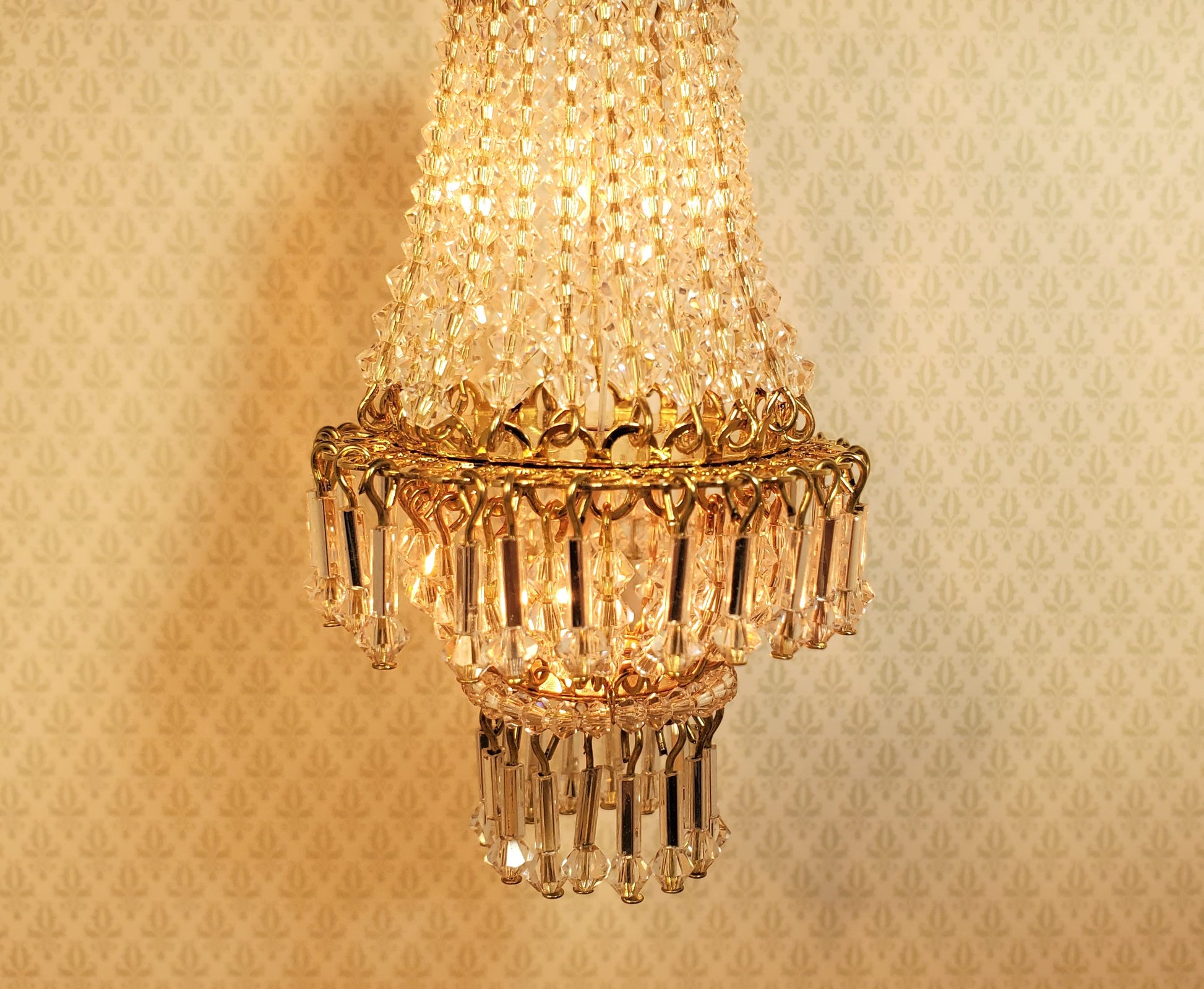 Dollhouse Crystal Chandelier "Chloe Deluxe" Real Glass 12 Volt 1:12 Scale