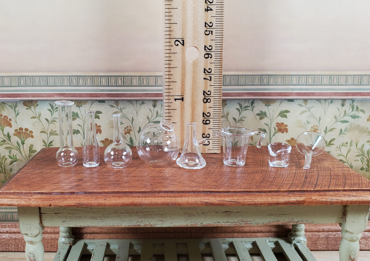 Dollhouse Miniature Mad Scientist Flask Jar Set Glass Beakers Funnel 1:12 Scale