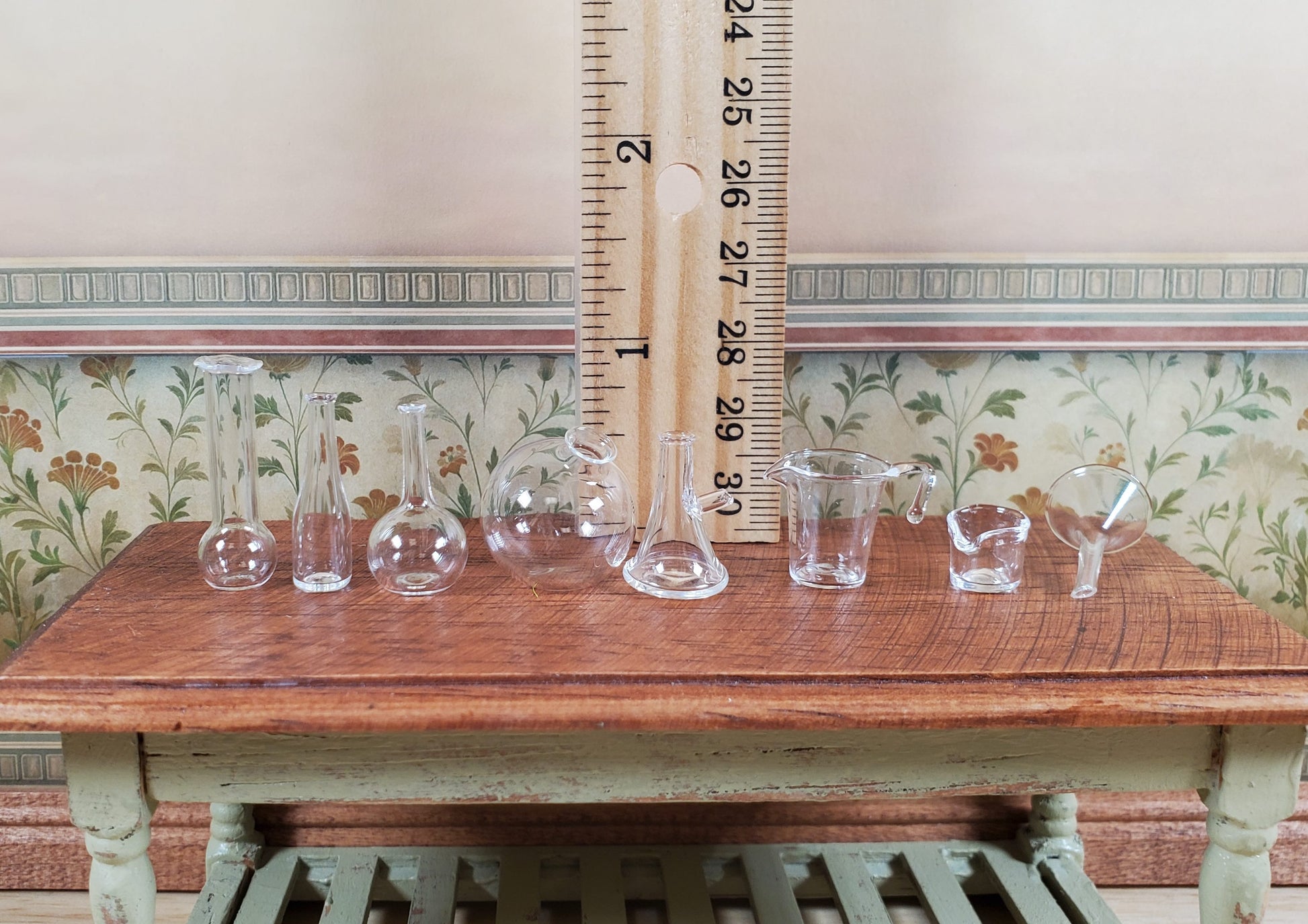 Dollhouse Miniature Mad Scientist Flask Jar Set Glass Beakers Funnel 1:12 Scale