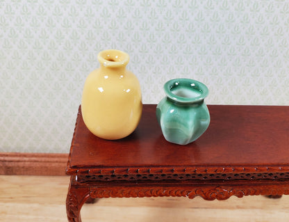 Dollhouse Vases Yellow & Green Ceramic LARGE Miniature Use in 1:12 or 1/6 Scale