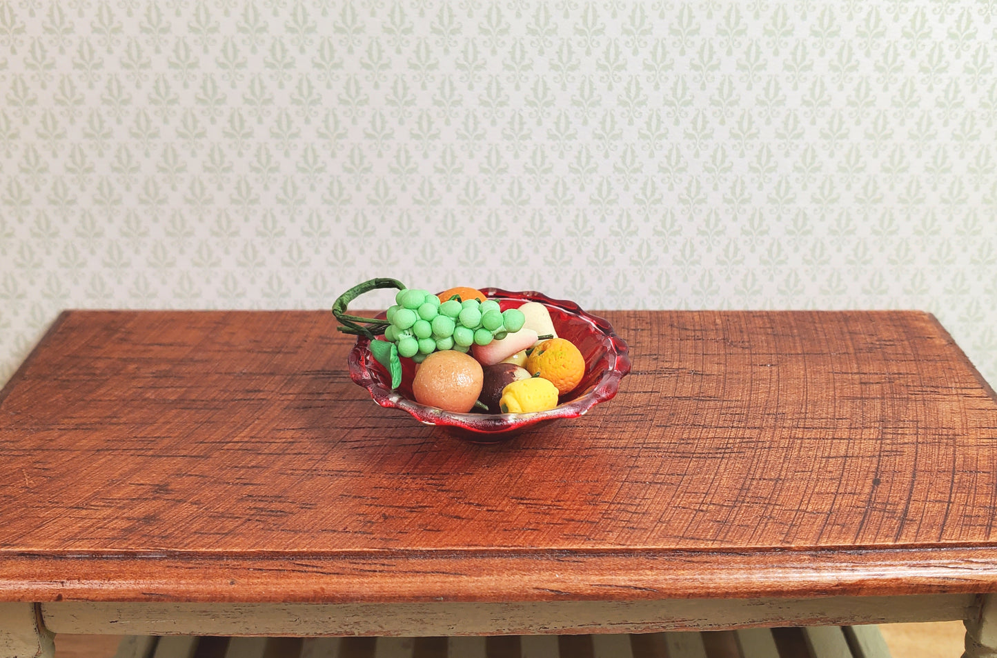 Dollhouse Large Red Glass Flared Bowl 1:12 Scale Miniature Color Flaw