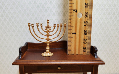 Dollhouse Hanukkah Menorah Judaica Candelabra Large Gold 1:12 Scale Miniature