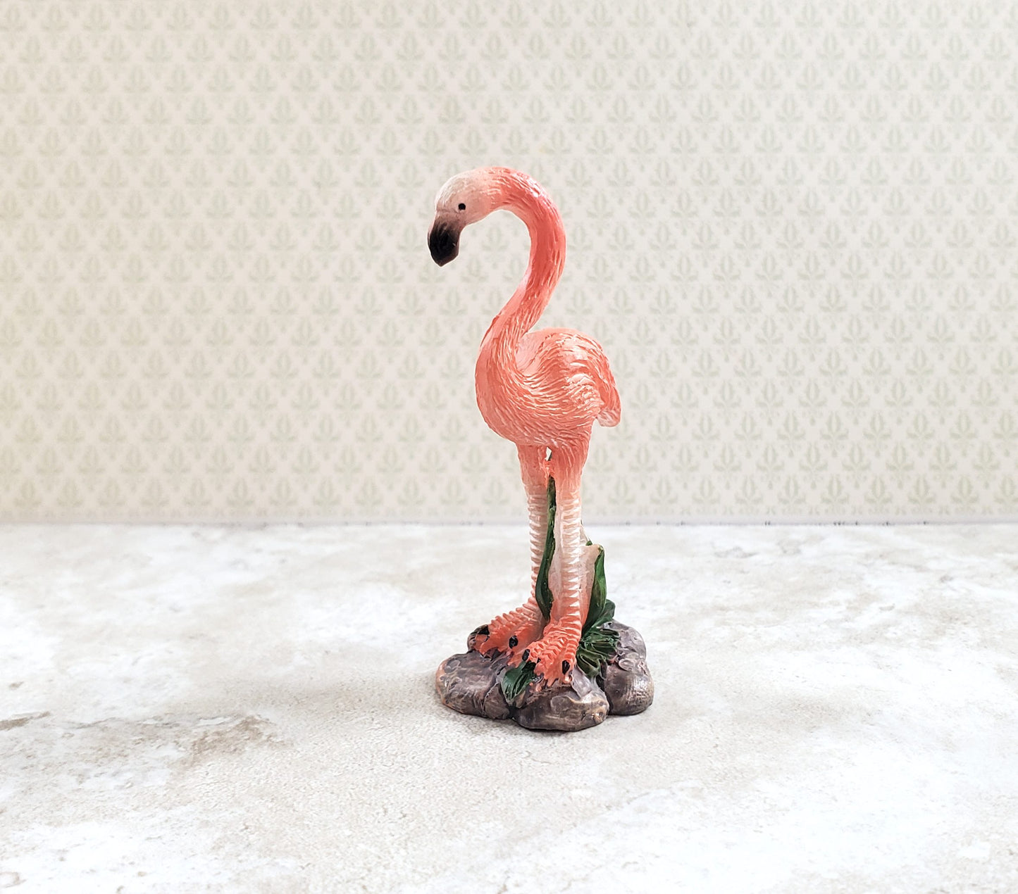 Miniature Pink Flamingo Statue Dollhouse or Fairy Garden Lawn Ornament 2 3/8"