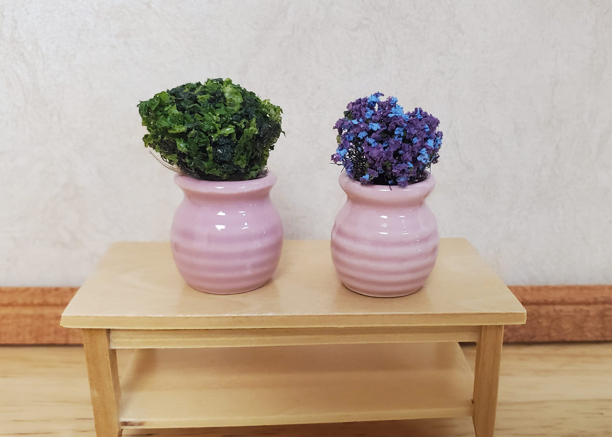 Dollhouse Vases Pink Ceramic Wide Mouth Set of 2 Pot Planter 1:12 Scale