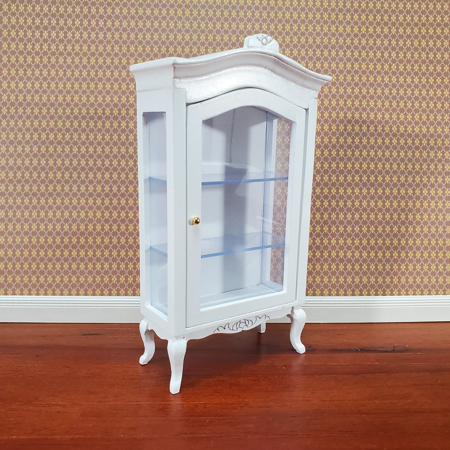 Dollhouse Large Curio Cabinet with Door White Finish 1:12 Scale Miniature Furniture
