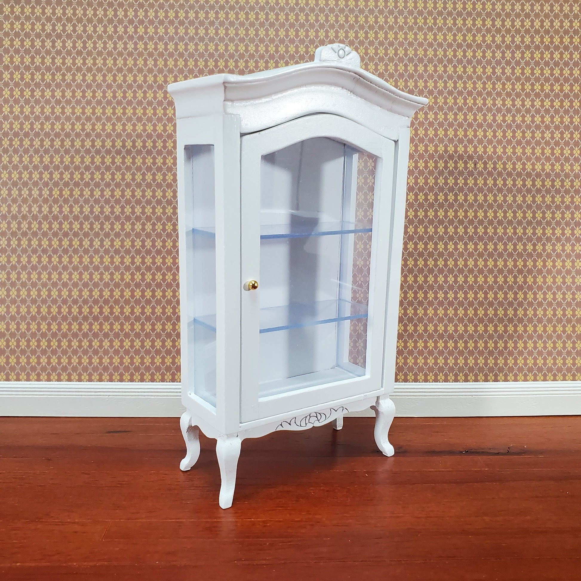 Dollhouse Large Curio Cabinet with Door White Finish 1:12 Scale Miniature Furniture
