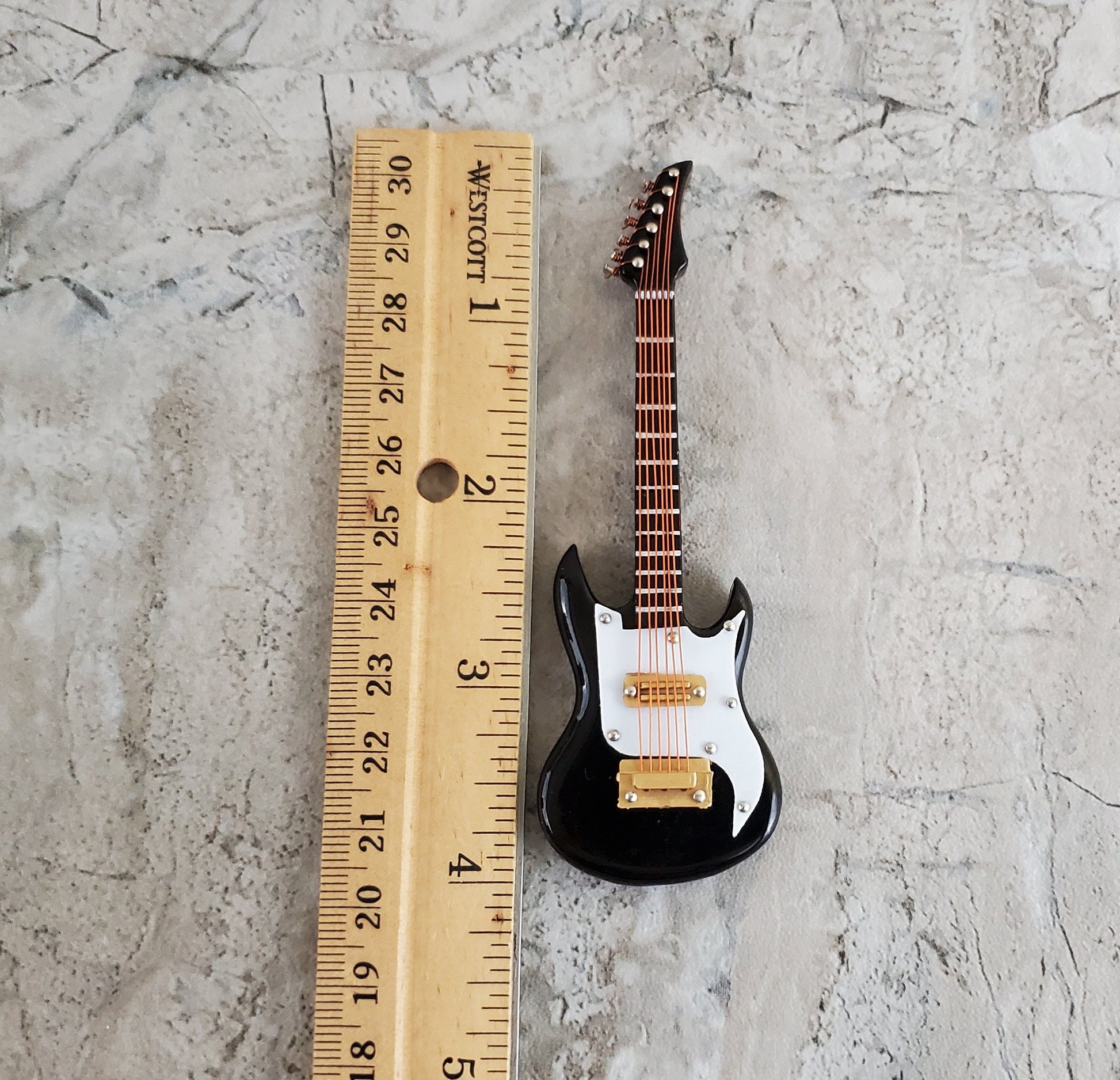 Miniature Ibanez Electric Guitar 4" Instrument Prop Model Black & White w/Case