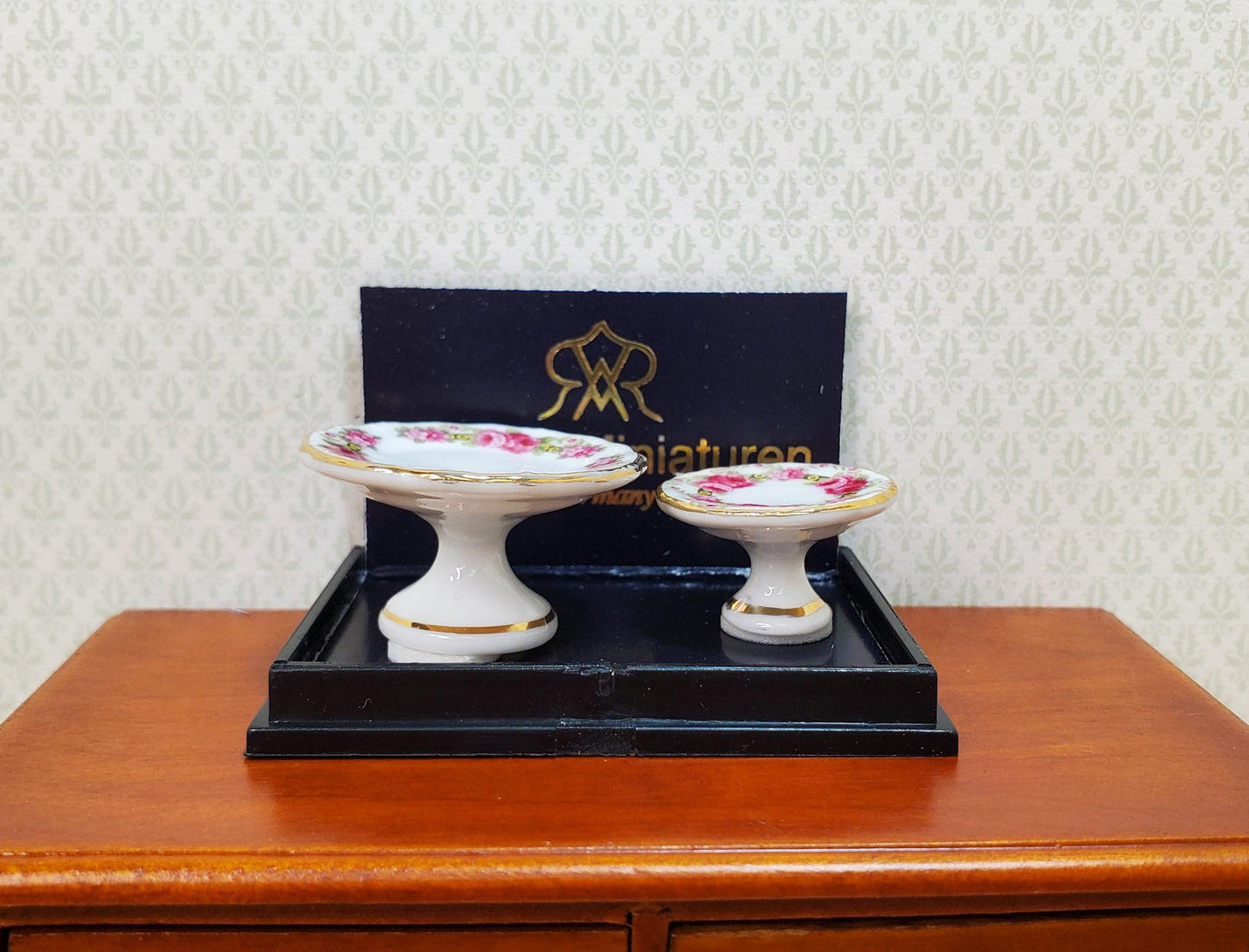 Dollhouse Cake Stands Reutter Porcelain Rose Band 1:12 Scale Miniature Dishes