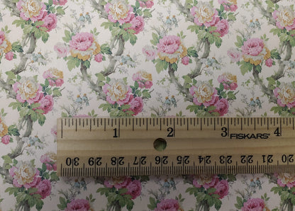 Dollhouse Wallpaper Vintage Cabbage Roses Bradbury & Bradbury 1:12 Scale
