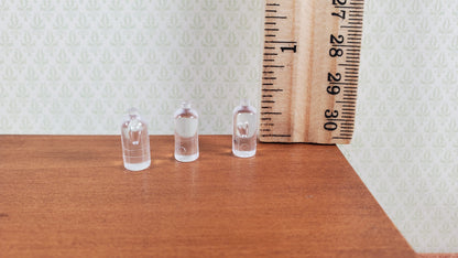 Miniature Clear Bottles Tonic Vinegar 3 Pieces Blanks 1:12 Scale Dollhouse