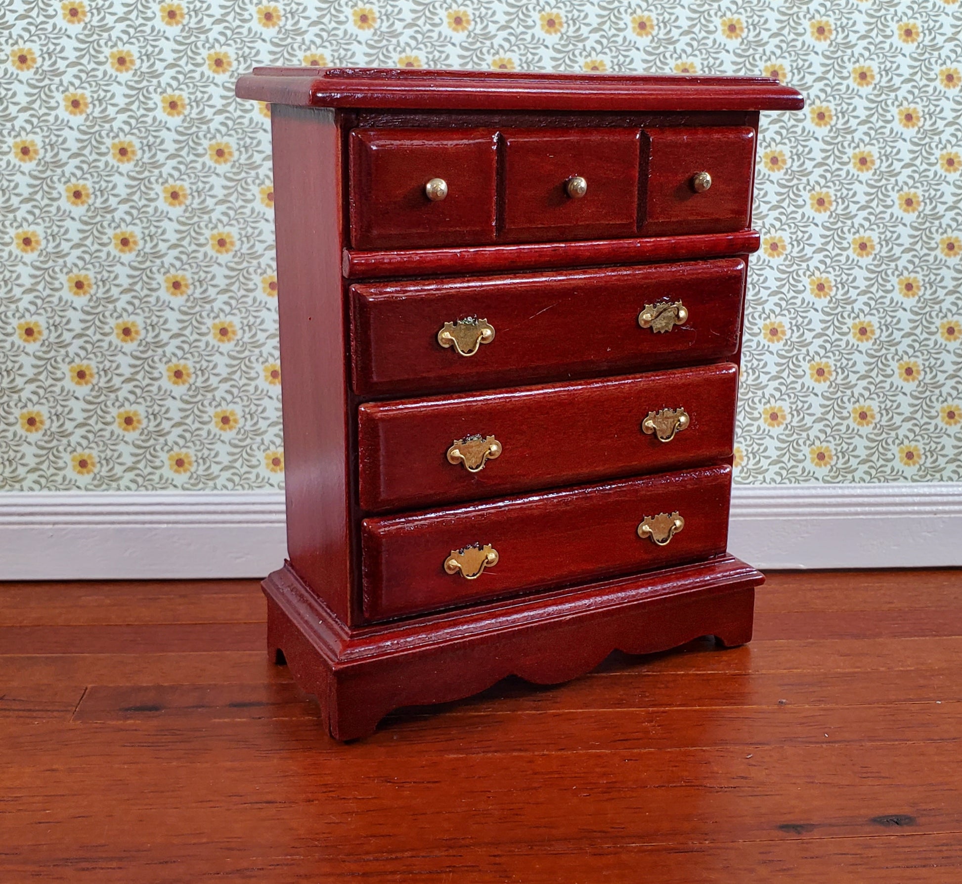 Dollhouse Miniature Dresser Chest Tall 4 Drawer 1:12 Scale Mahogany Fi Miniatures.com Dollhouse Miniature Dresser Chest Tall 4 Drawer 1:12 Scale Mahogany Fi Miniatures.com