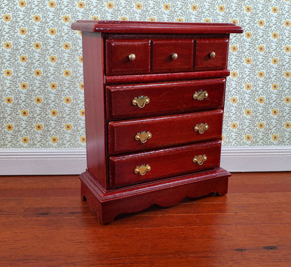 Dollhouse Miniature Dresser Chest Tall 4 Drawer 1:12 Scale Mahogany Finish