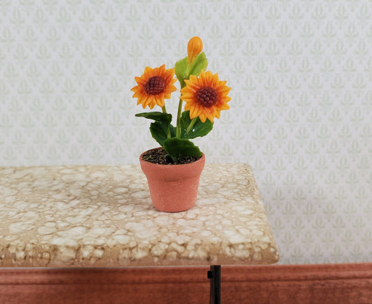 Dollhouse Sunflower Plant in Terra Cotta Planter 1:12 Scale Miniature Garden