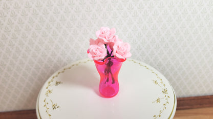 Dollhouse Neon Pink Glass Ruffled Vase 1:12 Scale Miniature Decoration