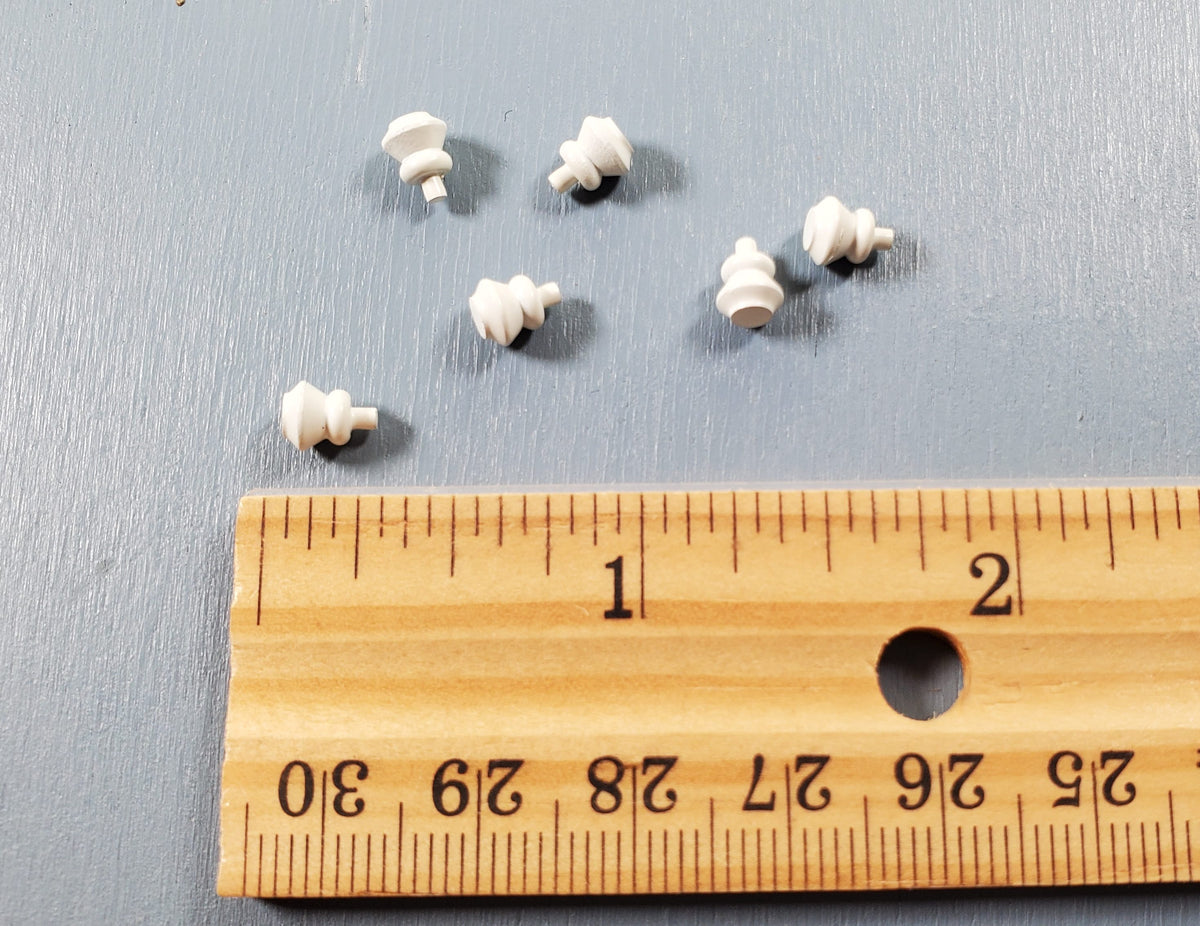 Dollhouse White Door Knobs or Drawer Pulls Set of 6 Painted Brass 1:12 Scale