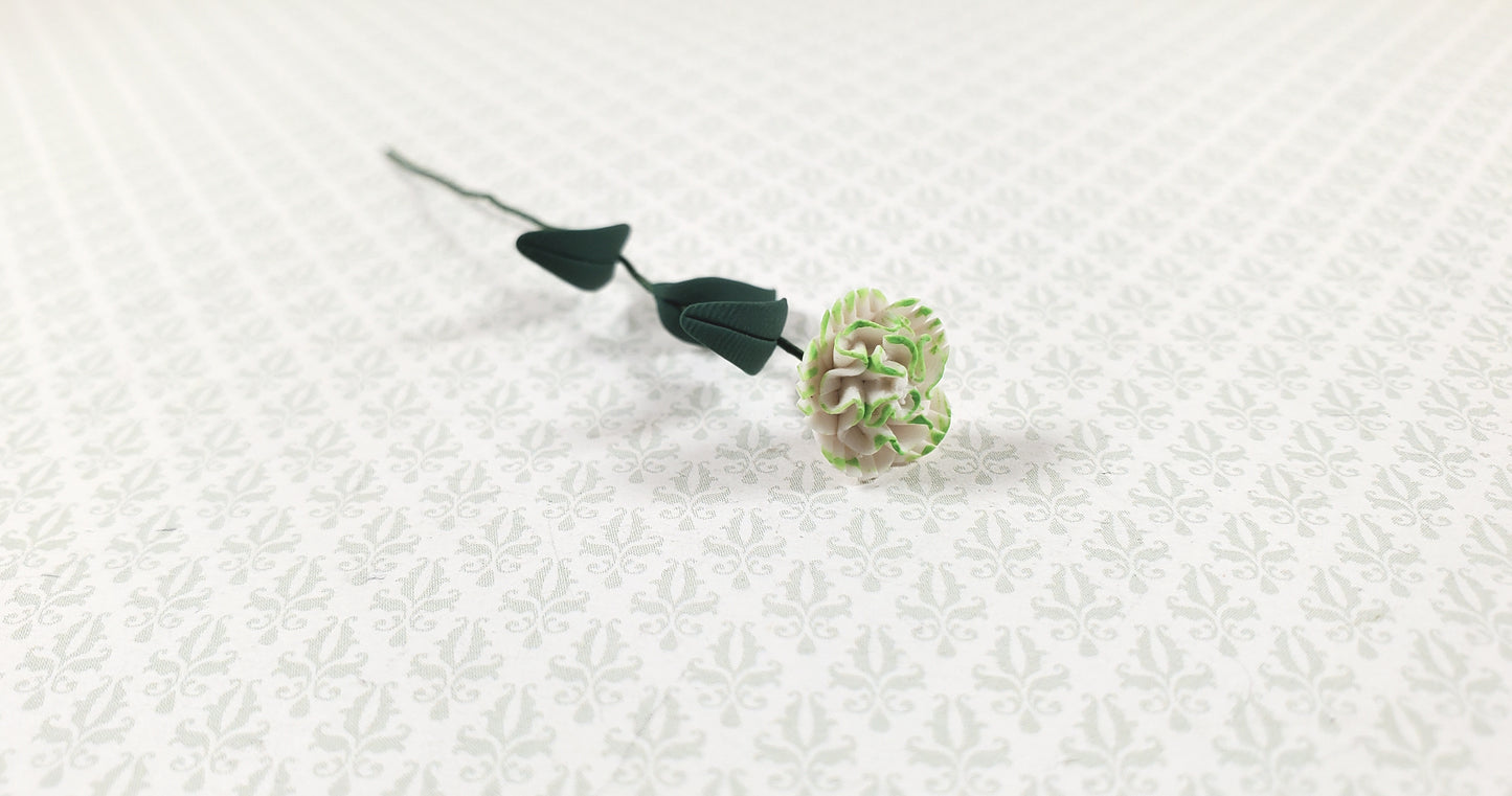Dollhouse Carnation White and Green Single Stem 1:12 Scale Miniature