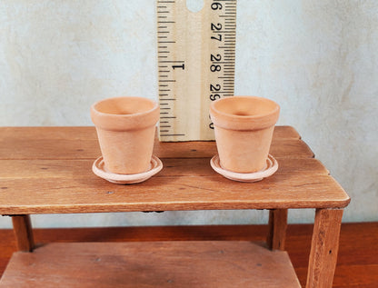 Dollhouse Terra Cotta Pots with Saucers Set of 2 1:12 Scale Miniature