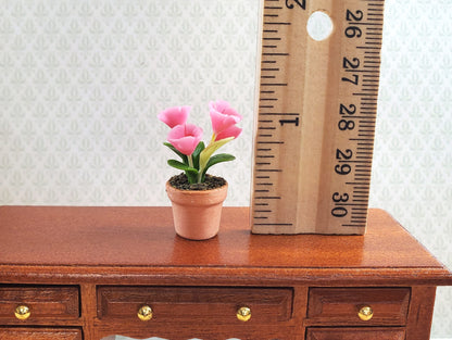 Dollhouse Potted Flowers Pink 1:12 Scale Miniature Houseplant in Terra Cotta Pot