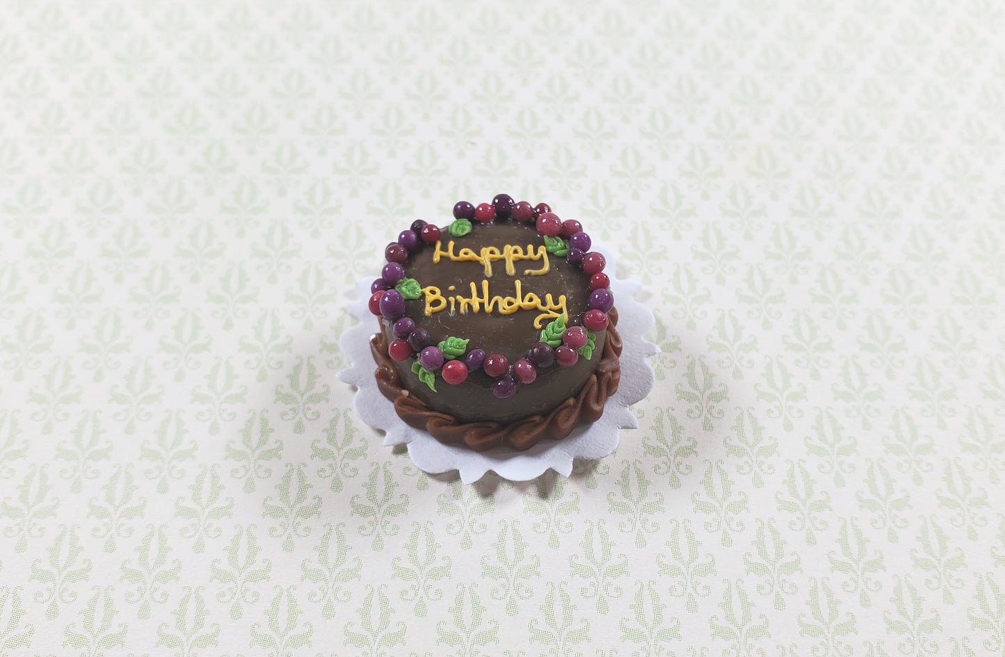 Dollhouse Happy Birthday Cake Chocolate 1:12 Scale Miniature Food Dessert Bakery