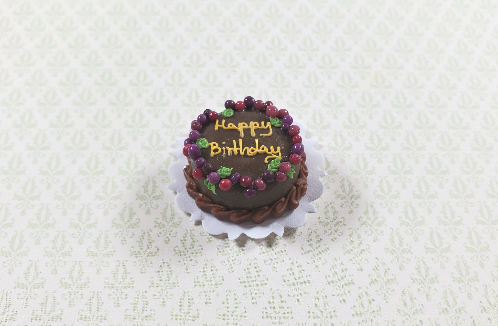 Dollhouse Happy Birthday Cake Chocolate 1:12 Scale Miniature Food Dessert Bakery