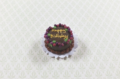 Dollhouse Happy Birthday Cake Chocolate 1:12 Scale Miniature Food Dessert Bakery