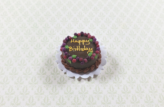 Dollhouse Happy Birthday Cake Chocolate 1:12 Scale Miniature Food Dessert Bakery