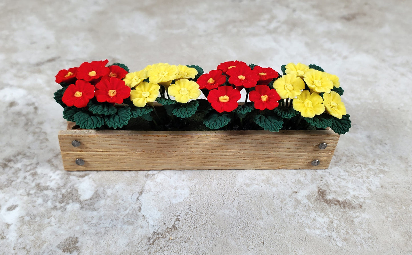 Dollhouse Red & Yellow Flowers in 3.25" Window Box Planter 1:12 Scale Miniature