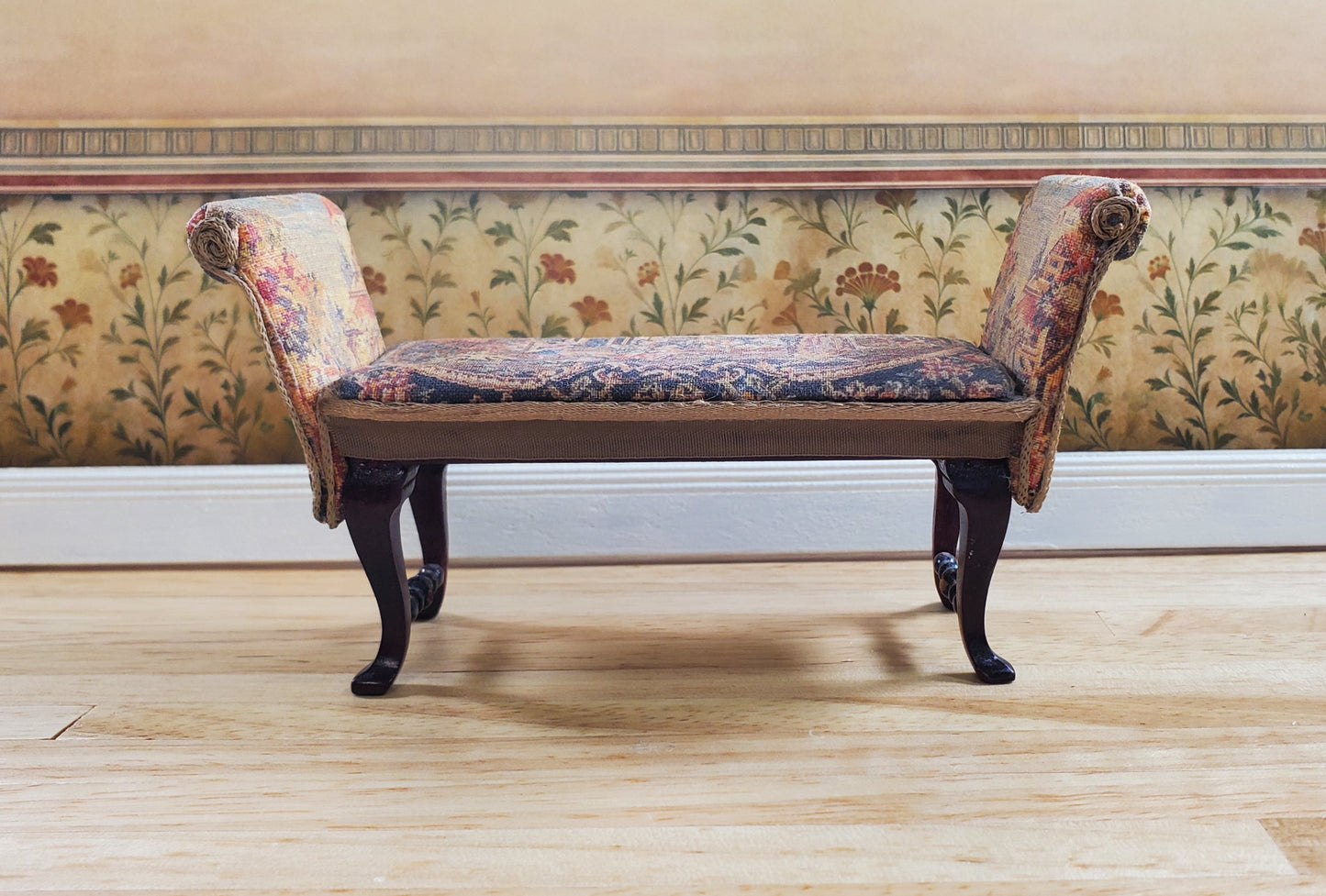 Dollhouse Padded Bench Seat Handmade Estate Piece 1:12 Scale Miniature Furniture