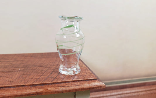 Dollhouse Classic Pedestal Vase Green Swirl 1:12 Scale Glass Miniature Decor