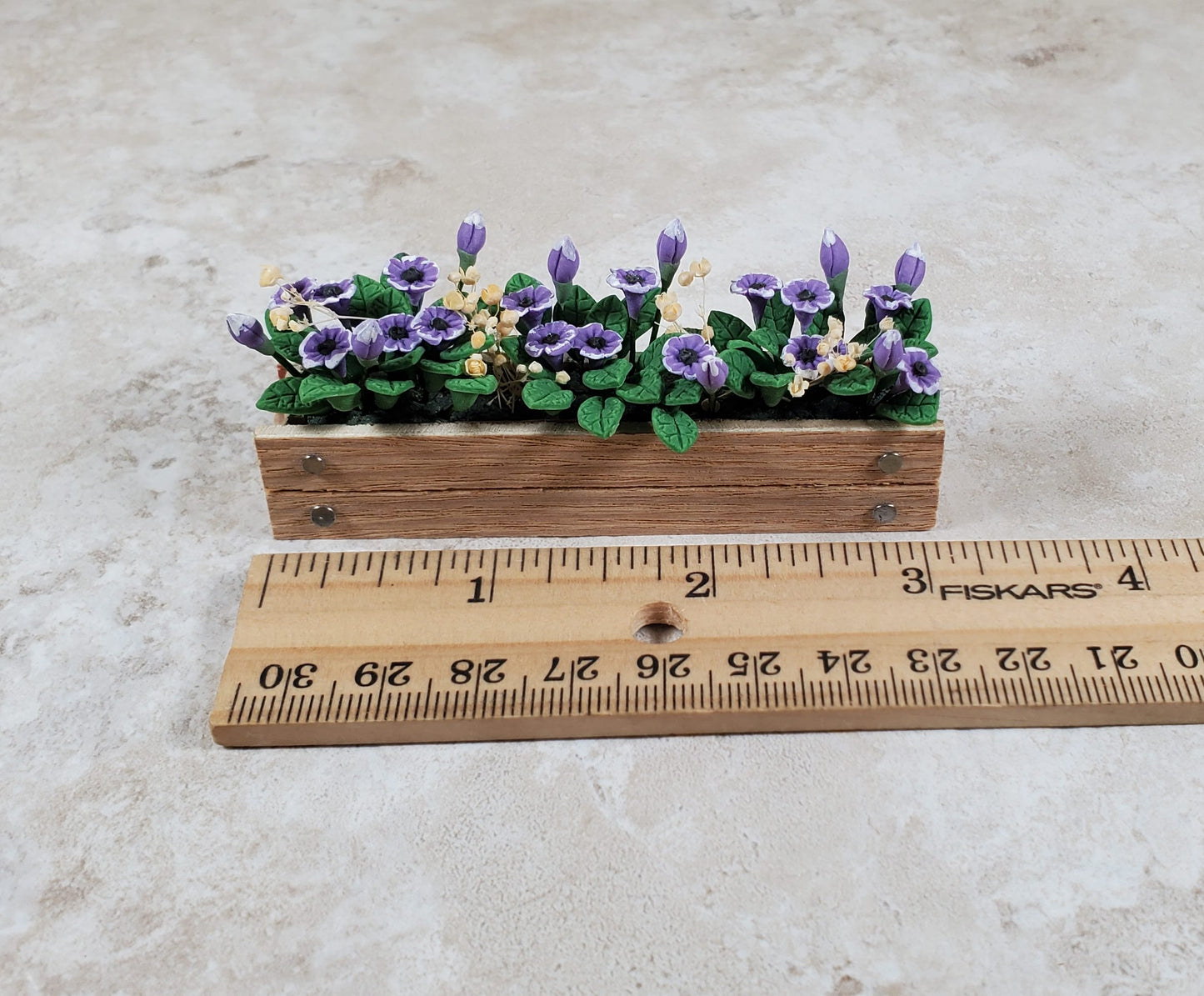 Dollhouse Purple Cupflowers in a 3.25" Window Box Planter 1:12 Scale Miniature