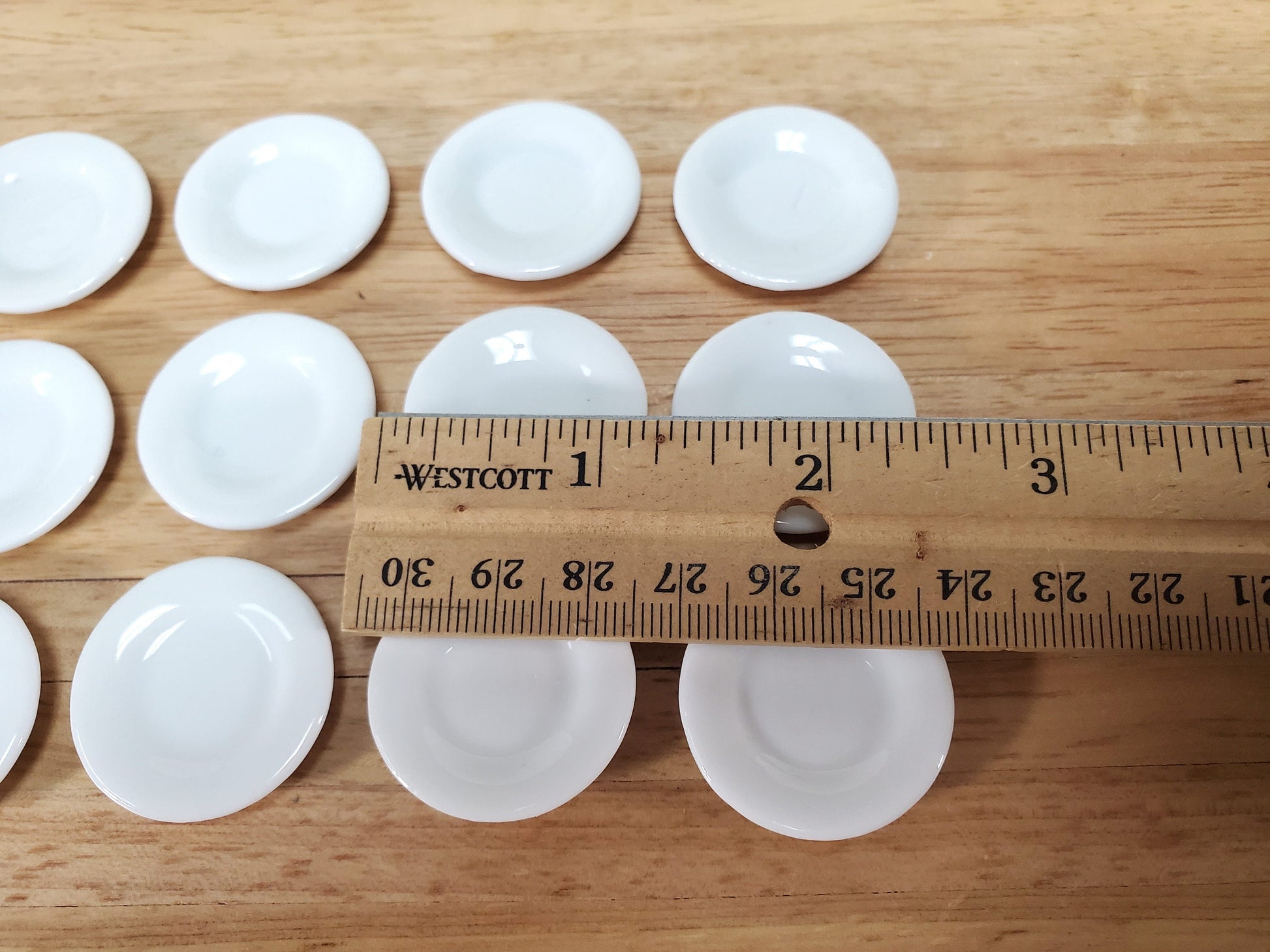 Dollhouse Glass Plates All White Ceramic Set of 12 Large Round 1 3/16"