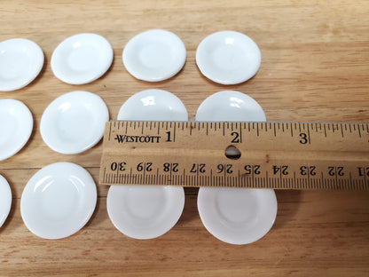 Dollhouse Glass Plates All White Ceramic Set of 12 Large Round 1 3/16"
