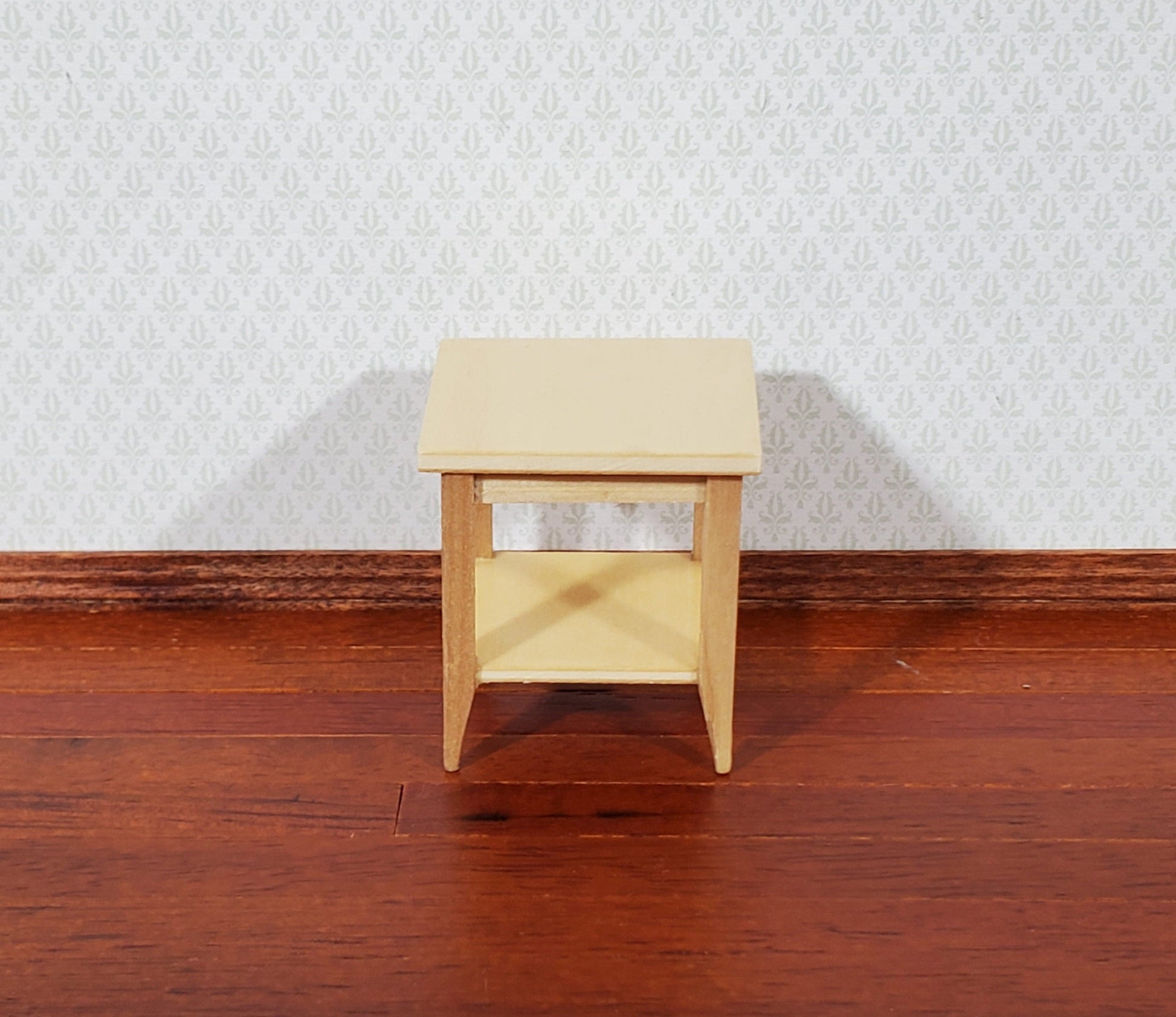 Dollhouse Side Table with Shelf Modern Style Light Oak Finish 1:12 Scale Miniature Furniture